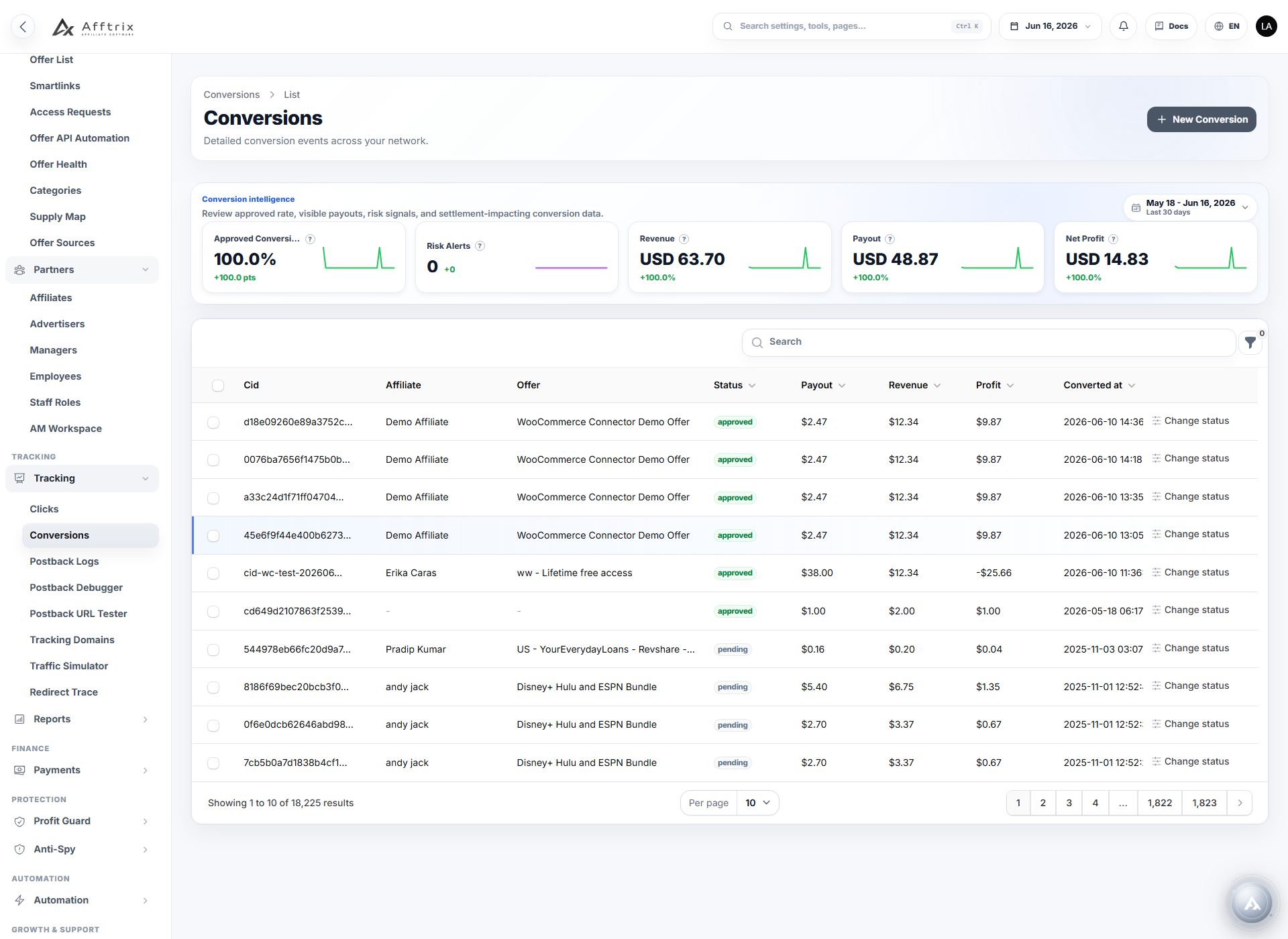 Conversions list for validating Postback results